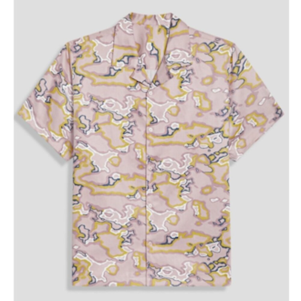 Mode of One Mens Relaxed-Fit Printed Button-Down Camp Shirt Cool Putty Size XL